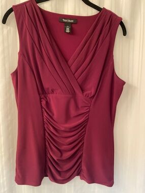 White House Black Market Wine Ruched Surplice Sleeveless